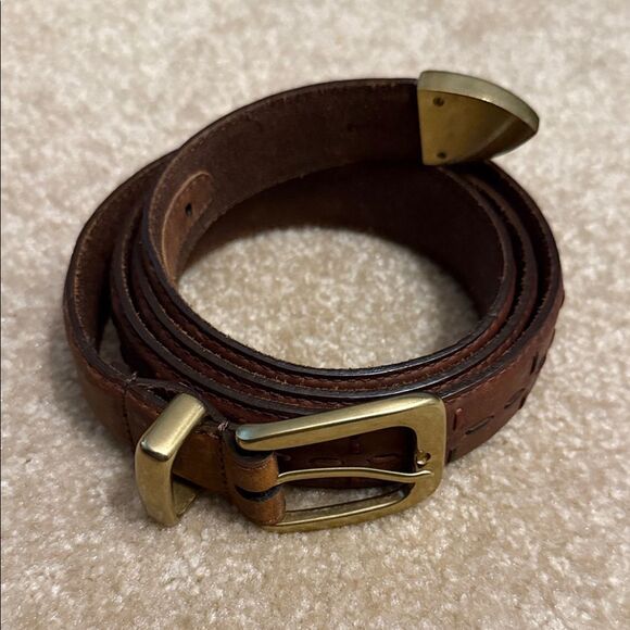 Deluth Trading Co. brown Leather Belt with solid brass buckle sz 42 - Picture 1 of 6